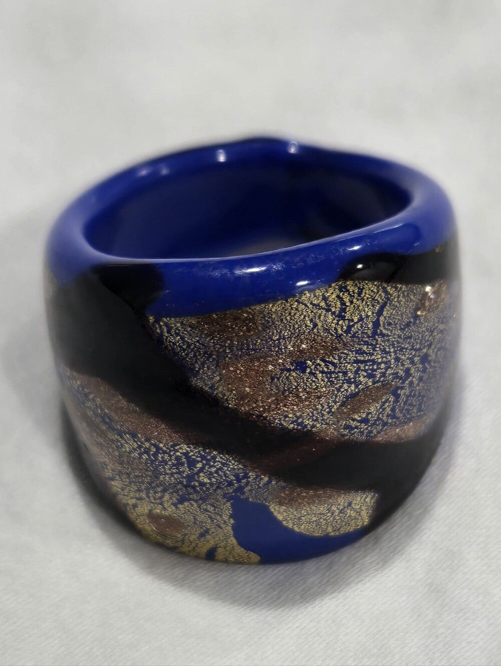 Blue and Gold Murano-Style Statement Ring - Women Jewelry